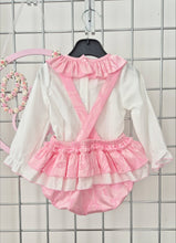 Load image into Gallery viewer, Girls Pink Ribbon Romper &amp; Blouse Set