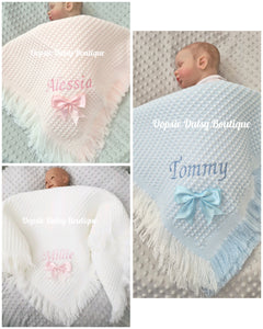 Personalised Baby Shawl Blanket with Ribbon Christening Shawl