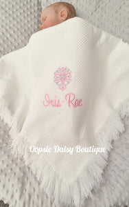 White Personalised Cross Shawl Blanket