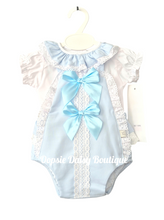 Load image into Gallery viewer, Girls Blue Ribbon Romper &amp; Blouse Set