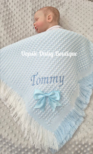 Personalised Baby Shawl Blanket with Ribbon Christening Shawl