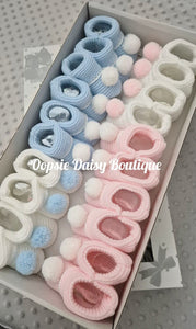 Knitted Pom Pom Booties Size 0-3mth