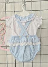 Load image into Gallery viewer, Girls Blue Ribbon Romper &amp; Blouse Set