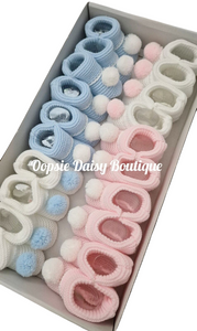 Knitted Pom Pom Booties Size 0-3mth