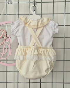 Girls Cream Ribbon Romper & Blouse Set