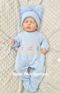 Boys Blue Rocking Horse Knitted Romper Dandelion