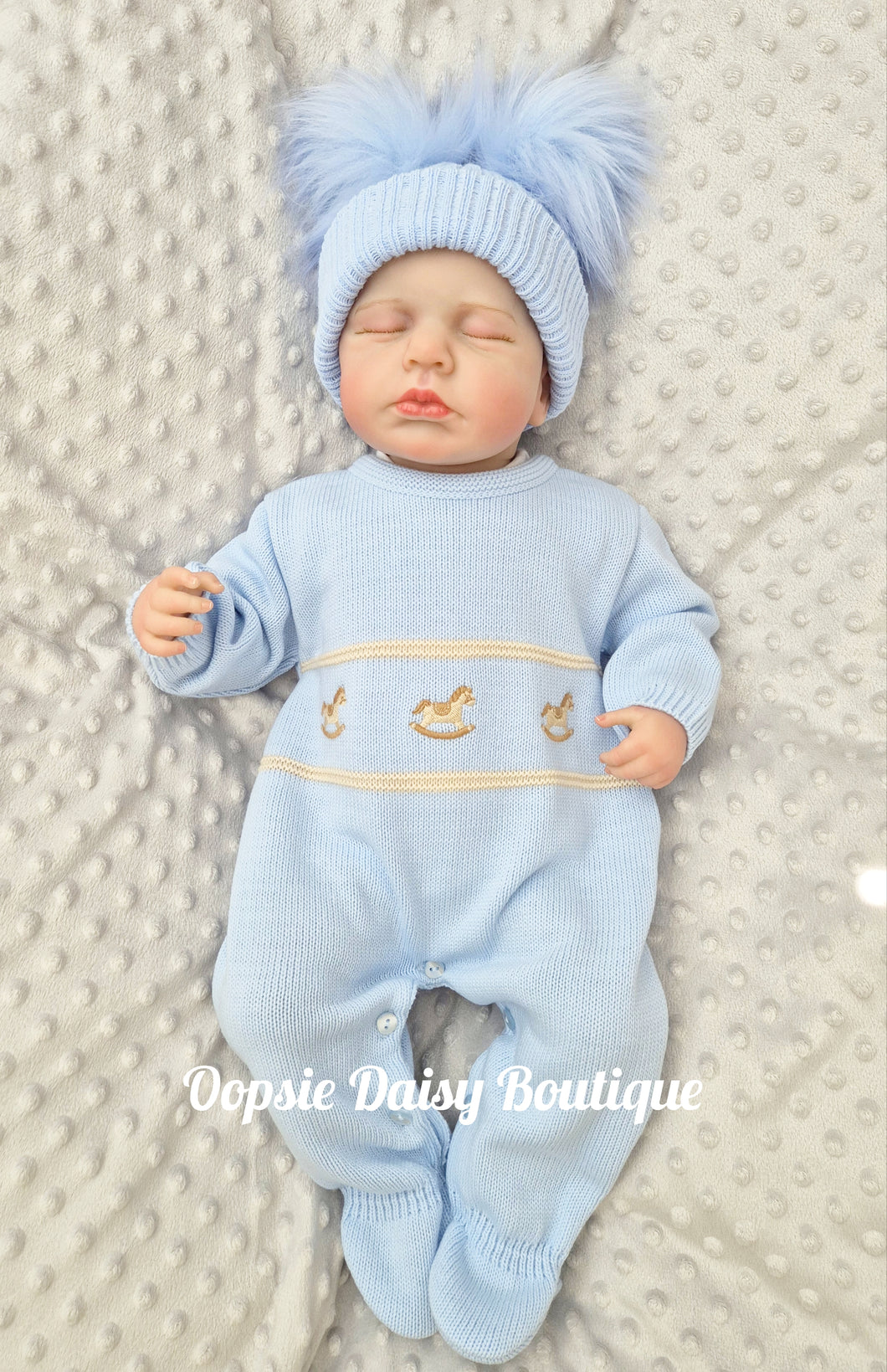 Boys Blue Rocking Horse Knitted Romper Dandelion