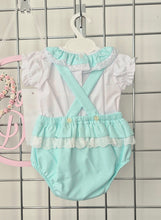 Load image into Gallery viewer, Girls Mint Green Ribbon Romper &amp; Blouse Set