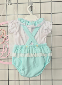 Girls Mint Green Ribbon Romper & Blouse Set