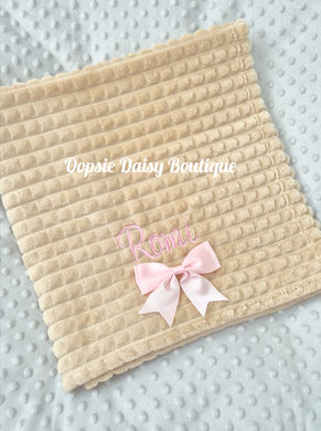 Personalised Baby Ribbon Blanket Supersoft Waffle Design Coffee