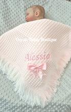 Load image into Gallery viewer, Personalised Baby Shawl Blanket with Ribbon Christening Shawl