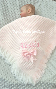 Personalised Baby Shawl Blanket with Ribbon Christening Shawl