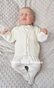 White Knitted Baby Cardigan  - Dandelion