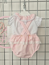 Load image into Gallery viewer, Girls Pink Ribbon Romper &amp; Blouse Set