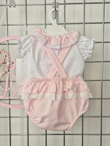 Girls Pink Ribbon Romper & Blouse Set