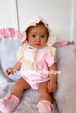 Pink Pretty Waffle Romper & Summer Bonnet Sets