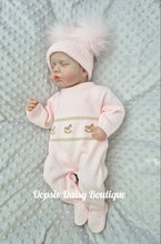 Load image into Gallery viewer, Girls Pink Rocking Horse Knitted Romper Dandelion