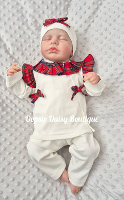 Baby Girls Ivory & Tartan 3 Piece Set