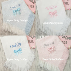 Personalised Baby Shawl Blanket with Ribbon Christening Shawl Extra Wording