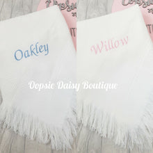 Load image into Gallery viewer, Personalised Baby Shawl Blanket Christening Shawl Extra Wording