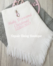 Load image into Gallery viewer, Personalised Christening Day Shawl Blanket Flopsy Bunny Peter Rabbit