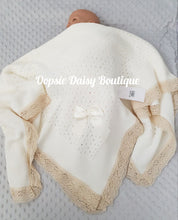 Load image into Gallery viewer, Cream Baby Knitted Shawl Blanket Lace Trim