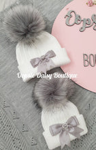 Load image into Gallery viewer, Baby Girls Lovely Knitted Pom Pom Hats with Ribbon