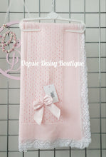 Load image into Gallery viewer, Pink Baby Knitted Shawl Blanket Lace Trim