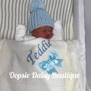 Personalised Baby Shawl Blanket with Ribbon Christening Shawl Extra Wording