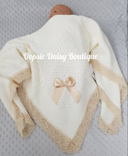 Load image into Gallery viewer, Cream Baby Knitted Shawl Blanket Lace Trim