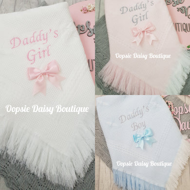 Baby Shawl Blanket with Ribbon Mummy's/Daddy's Boy/Girl