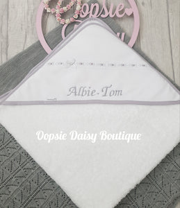 Personalised Baby Hooded Towel Spanish Ribbon Slot